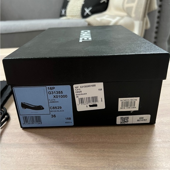 Chanel Beige Flats CC Black Leather Pearl Bow Ballerina Flat, Size 36 - Picture 9 of 9